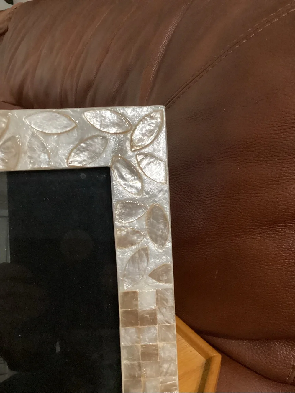 Elegant Shell Mosaic Mother of Pearl Photo Frame holds a 5x7